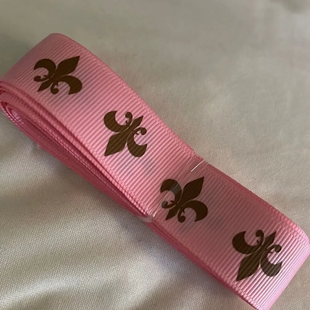 grosgrain Ribbon 7/8” 5 yard fleur de lis NEW brown pink FDL